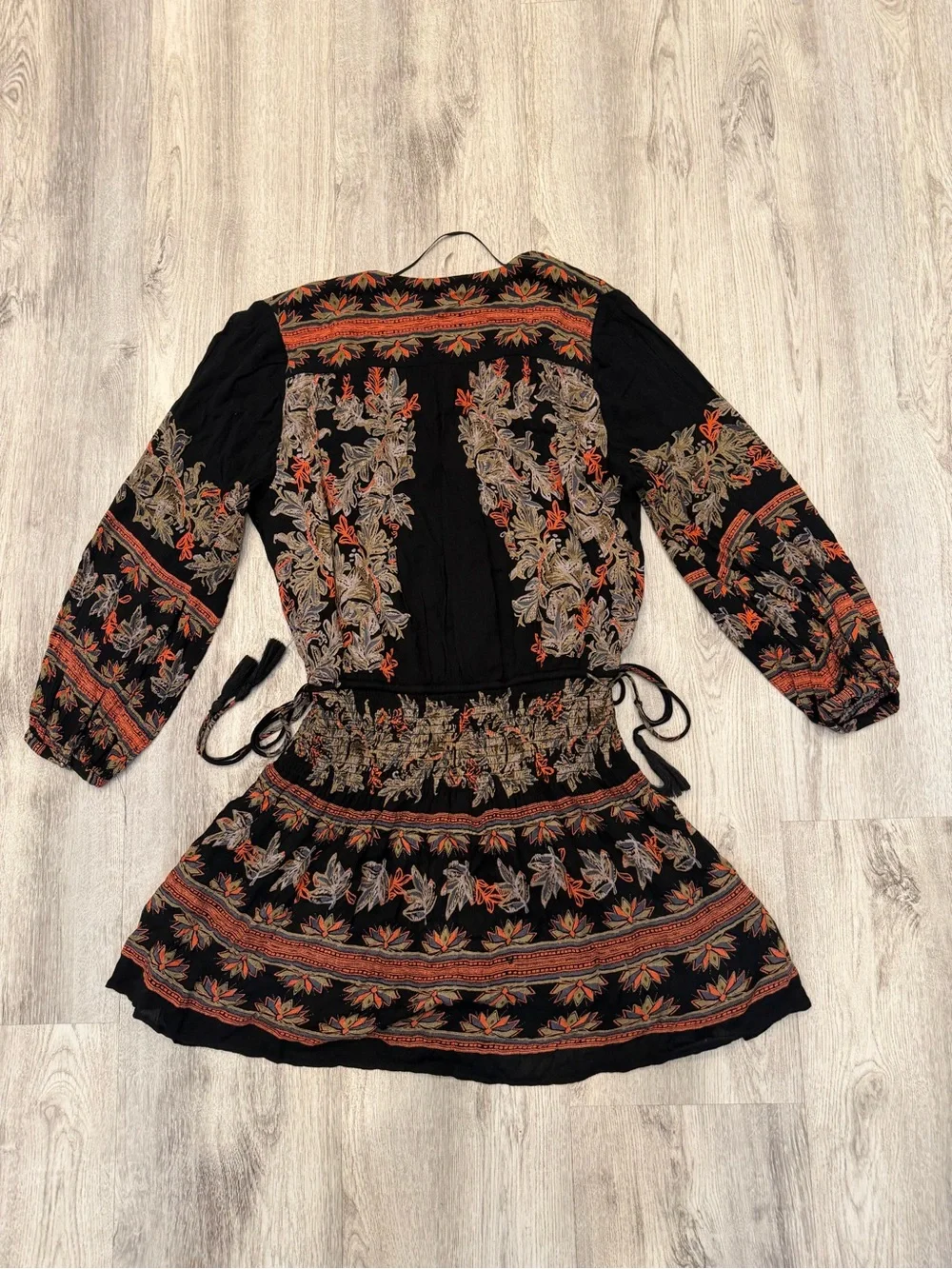 Free People Black Boho Floral Mini Dress Small Rayon